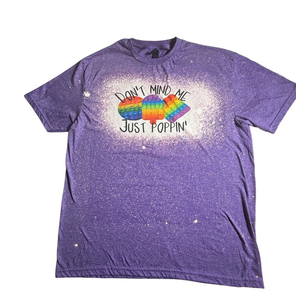 Gildan Softstyle Purple Bleached Graphic Tee Pop It Just‎ Poppin Mens XL -980